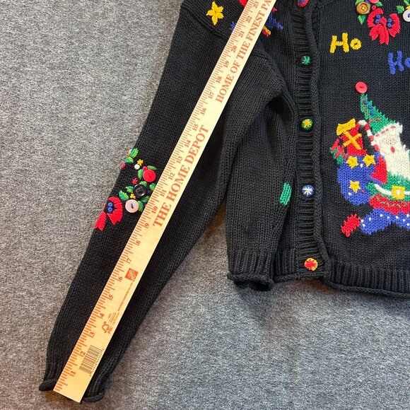 Vintage Thyme 80s 90s Knit Ugly Sweater Cardigan Women S Teachers Santa Ho Ho Ho - Picture 5 of 8